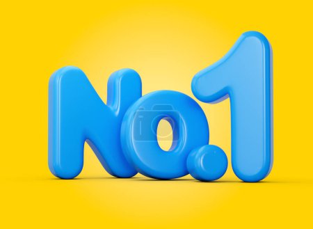 Shiny Blue No.1 Text Champion Or Winner Blue Number One On Bright Yellow Background 3d Illustration