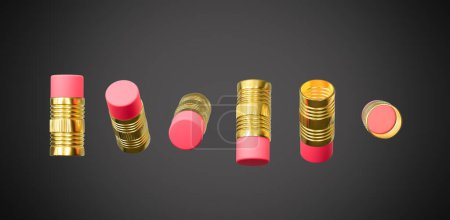 Shiny Golden Metallic Ferrules With Soft Pink Erasers Isolated On Grey Background 3d Illustration