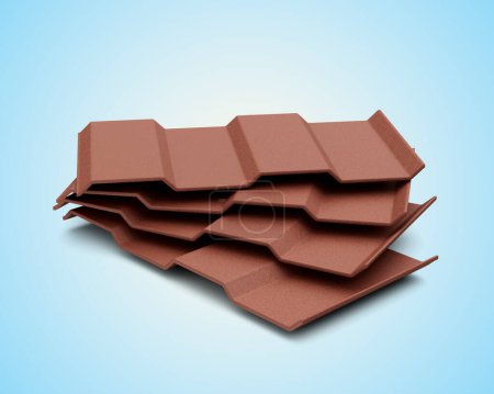 Stacks Of Brown Asbestos Cement Slates For Roof Sheets On Soft Blue Background 3d Illustration