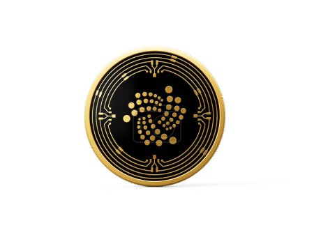 3D Goldene und schwarze abgerundete Kryptowährung IOTA-Münze isoliert auf weißem Hintergrund 3d Illustration