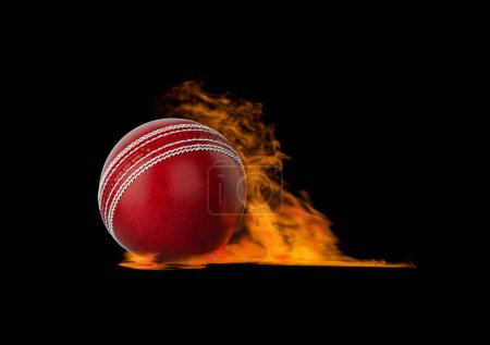 Shiny Red Leather Stitched Test Cricket Match Ball With Red Dusky Fire Smoke Texture 3D Illustration