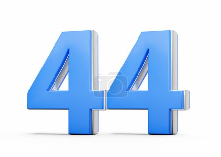 Número 3D 44 Cuarenta y cuatro hecho del cuerpo azul con el contorno de plata en el fondo blanco Ilustración 3D