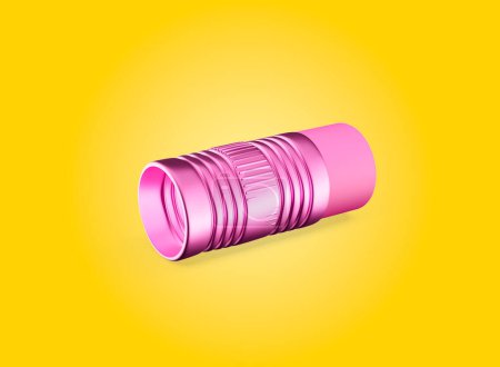 Shiny Pink Metallic Ferrule With Soft Pink Eraser Isolated On Yellow Background 3d Illustration