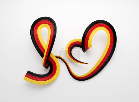 3d Flagge von Deutschland Herzform Glänzend Wavy Awareness Ribbon Flagge auf weißem Hintergrund 3d Illustration