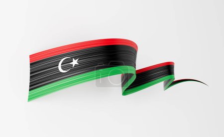 3d Flagge Libyens 3d Wavy Shiny Libya Ribbon Flag Isoliert auf weißem Hintergrund 3d Illustration