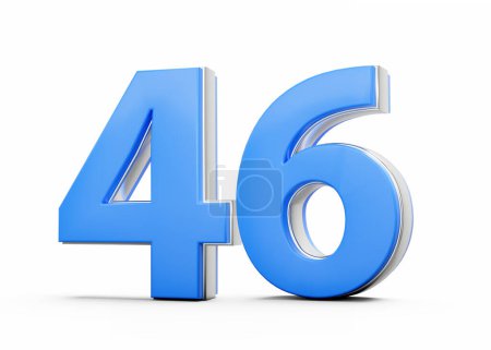 Número 3D 46 Cuarenta y seis hecho del cuerpo azul con el contorno de plata en el fondo blanco Ilustración 3D