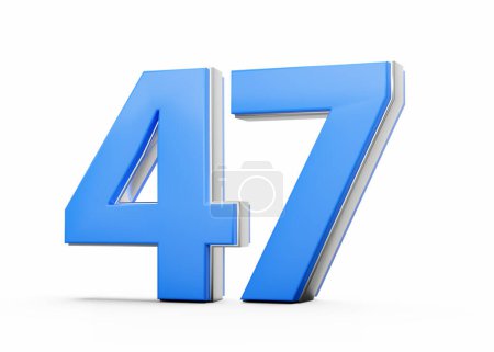 Numéro 3D 47 Quarante-sept en corps bleu avec contour argenté sur fond blanc Illustration 3D