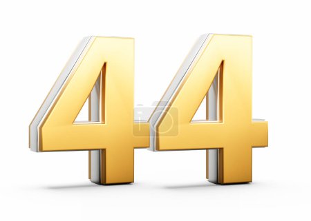 3D Golden Shiny Number 44 Forty Four With Silver Outline On White Background 3D Illustration