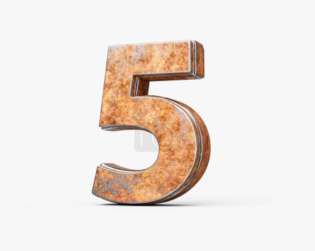 Number Five 5 Digit Made Of Old Rusty Iron Metal Texture On White Background 3d Illustration