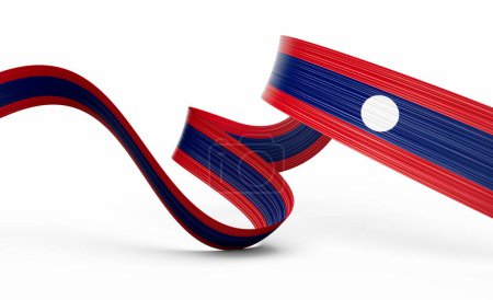 3d Flag Of Laos 3d Wavy Shiny Laos Ribbon Flag Isolated On White Background 3d Illustration