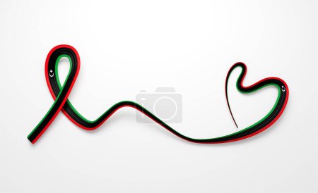 Foto de Bandera 3d de Libia Forma de Corazón Brillante Ondulado Cinta de Conciencia Bandera sobre fondo blanco Ilustración 3d - Imagen libre de derechos