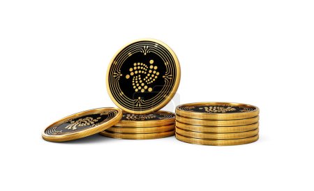 3d Stack Of Golden Cryptocurrency IOTA Rounded Coins Stack On White Background 3d Illustration