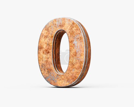 Number Zero 0 Digit Made Of Old Rusty Iron Metal Texture On White Background 3d Illustration