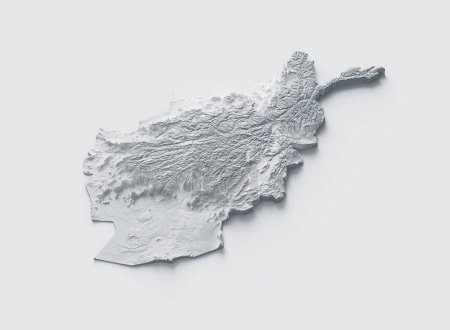 Carte d'Afghanistan Carte texturée en relief gris et blanc sur fond blanc Illustration 3D