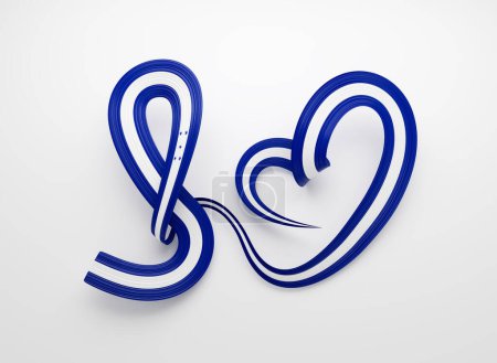 Bandera 3d de Honduras Forma de Corazón Brillante Ondulada Cinta de Conciencia Bandera sobre fondo blanco Ilustración 3d