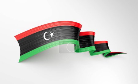 Foto de Bandera 3d de Libia Bandera de cinta trenzada ondeada brillante 3d aislada sobre fondo blanco Ilustración 3d - Imagen libre de derechos