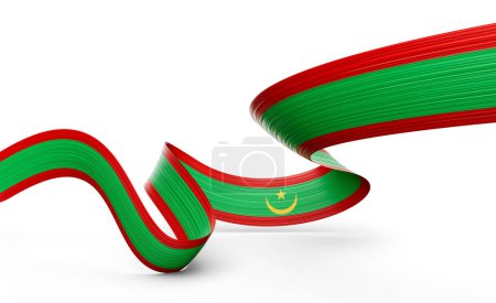 Bandera 3d de Mauritania Bandera de cinta de Mauritania ondeando brillante 3d sobre fondo blanco Ilustración 3d
