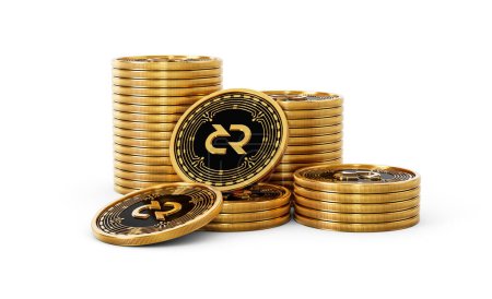3d Stack Of Golden Cryptocurrency Decred Rounded Coins Stack On White Background 3d Illustration