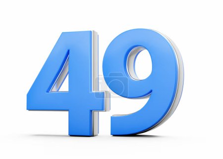 Numéro 3D 49 Quarante-neuf en corps bleu avec contour argenté sur fond blanc Illustration 3D