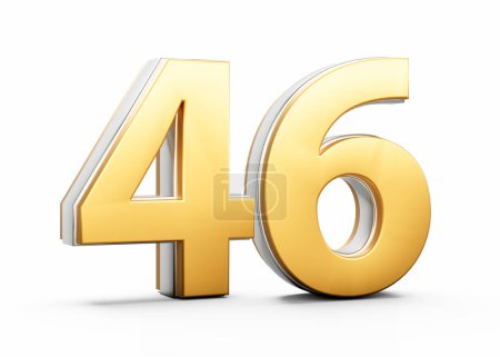 Número brillante oro 46 cuarenta y seis 3D con el contorno de plata en la ilustración blanca del fondo 3D