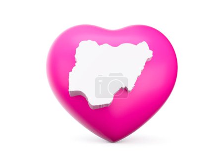 Pink Heart With White Map Of Nigeria Isolated On White Background 3d Illustration