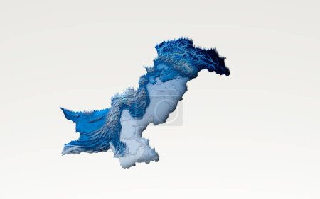 Carte du Pakistan en eau profonde en relief ombragé Carte de texture isolée sur fond blanc Illustration 3D