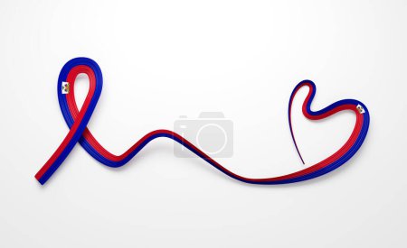 3d Flag Of Haiti Heart Shape Shiny Wavy Awareness Ribbon Flag On White Background 3d Illustration