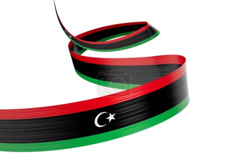 Bandera 3d de Libia Bandera de cinta de Libia ondeando brillante 3d sobre fondo blanco Ilustración 3d