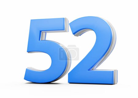 3D Number 52 Fifty Two Made Of Blue Body With Silver Outline On White Background 3D Illustration