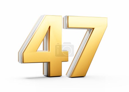 3D Golden Shiny Numéro 47 Quarante-sept avec contour argenté sur fond blanc Illustration 3D