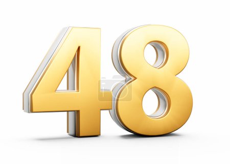 3D Golden Shiny Number 48 Forty Eight With Silver Outline On White Background 3D Illustration