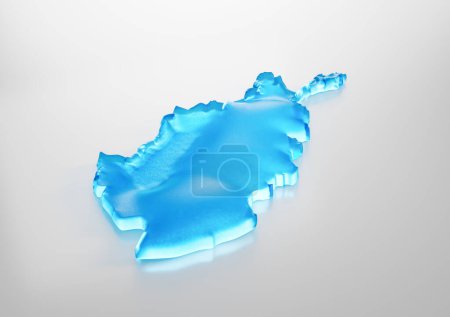 Deep Ocean Blue Water Afghanistan Map Gelatinous Smooth Surface On White Background 3D Illustration