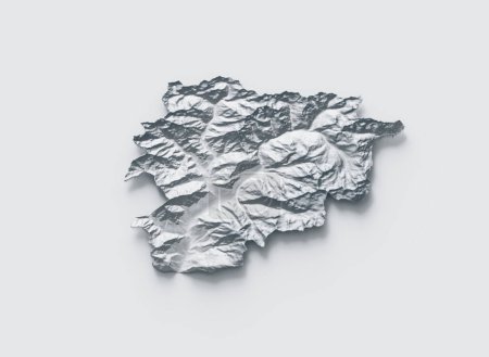 Mapa de Andorra Gris y blanco relieve sombreado Mapa texturizado sobre fondo blanco Ilustración 3D