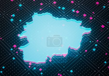 Andorra Map Glowing Blue Light Digital Map Isolated Seamless Pattern Background 3D Illustration