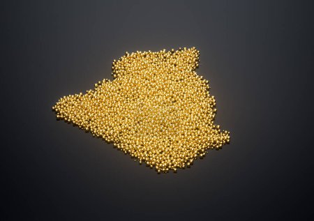 Algerien-Karte aus hochwertigen goldglänzenden metallischen Perlen oder Kugeln 3D-Illustration