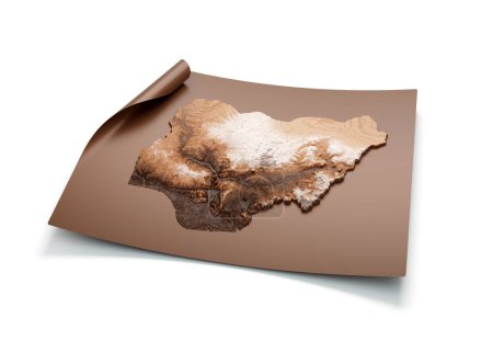 Vintage Map Of Nigeria In Brown Unrolled Map Paper Sheet On White Background 3d Illustration
