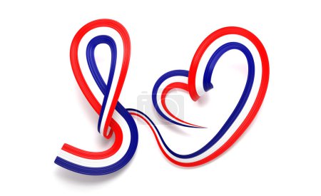 3d Flagge von Kroatien Herzform Glänzend Wavy Awareness Ribbon Flagge auf weißem Hintergrund 3d Illustration