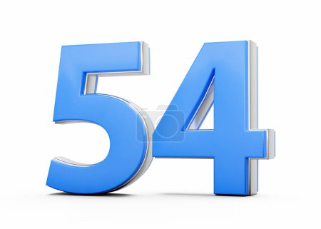 3D Number 54 Fifty Four Made Of Blue Body With Silver Outline On White Background 3D Illustration