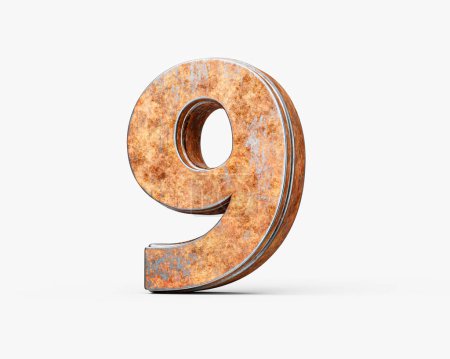 Number Nine 9 Digit Made Of Old Rusty Iron Metal Texture On White Background 3d Illustration