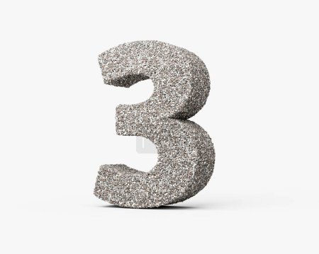 Number Three 3 Digit Made Of Rock Fragments Or Gravels Isolated On White Background 3d Illustration