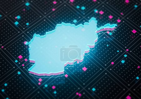 Carte de l'Afghanistan Lumière bleue brillante Carte numérique Isolé motif sans couture Illustration 3D