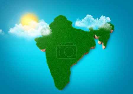 Indien Karte Boden Land Geologie Querschnitt mit grünem Gras und Gesteinsboden Textur 3D-Illustration