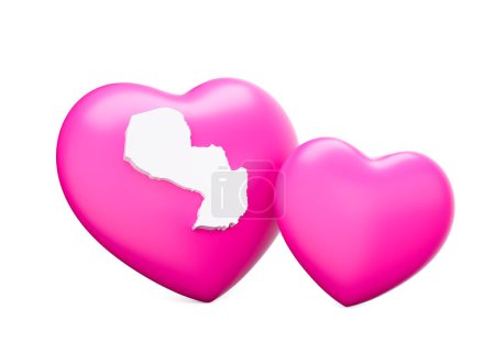 Shiny Pink Hearts With White Map Of Paraguay Isolated On White Background 3d Illustration