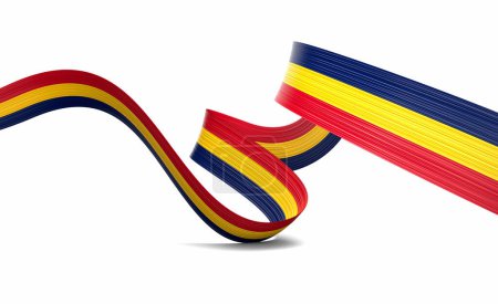 Bandera 3d de Chad Bandera de cinta de Chad brillante ondulada 3d aislada sobre fondo blanco Ilustración 3d