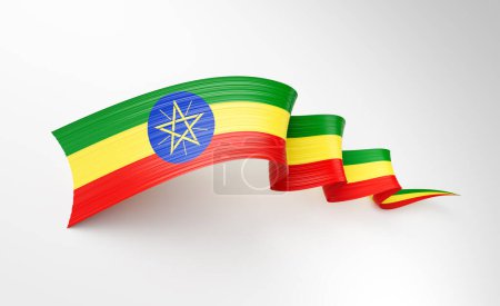 Bandera 3d de Etiopía Bandera de cinta trenzada ondeada brillante 3d aislada sobre fondo blanco Ilustración 3d