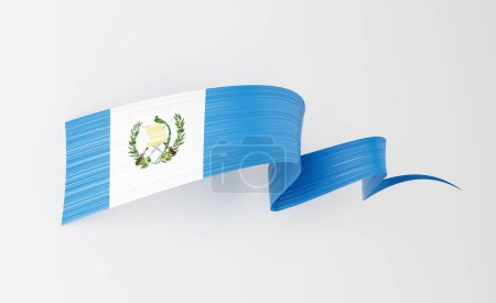Bandera 3d de Guatemala Bandera de cinta de Guatemala brillante ondulada 3d sobre fondo blanco Ilustración 3d