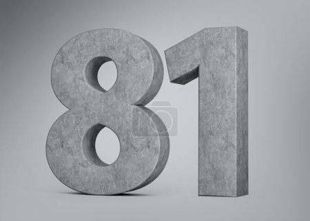 3d Concrete Number Eighty One 81 Made Of Grey Concrete Stone Grey Background 3d Illustration