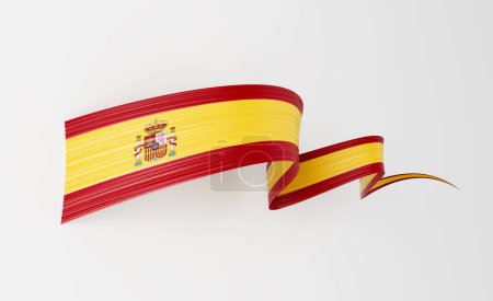 3d Flagge Spaniens 3d Wavy Shiny Spain Ribbon Flag auf weißem Hintergrund 3d Illustration