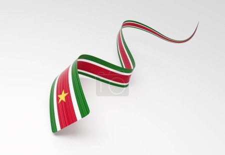 3d Flag Of Suriname 3d Wavy Shiny Suriname Ribbon Flag On White Background 3d Illustration