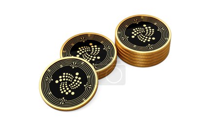 3d Stack Of Golden Cryptocurrency IOTA Rounded Coins Stack On White Background 3d Illustration